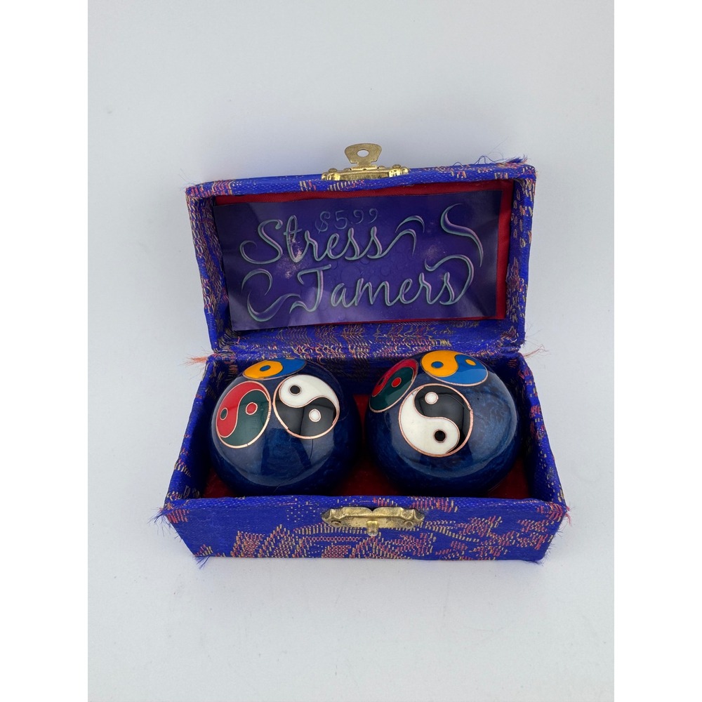 Stress Tamers Meditation Balls Set Blue Yin Yang Design Decorative Box